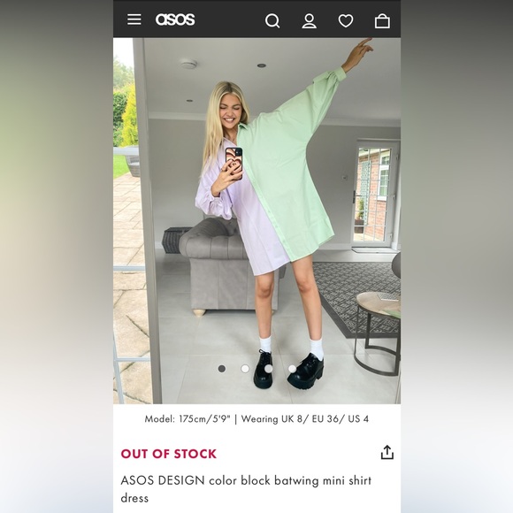 ASOS Color Block Batwing Mini Shirt Dress - Green and Purple - Picture 1 of 9